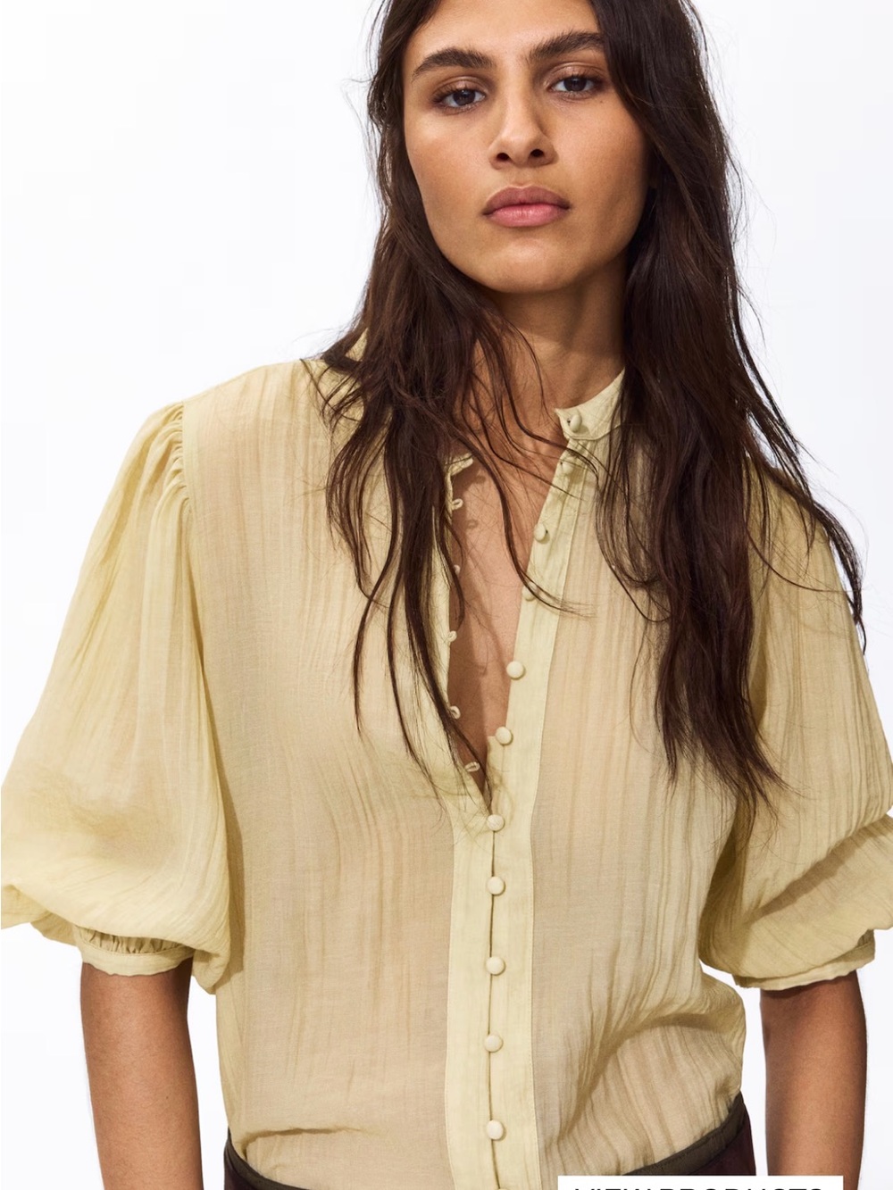 H&M Yellow Pleated Puff Sleeve Blouse Size M